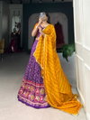 Purple Colour Tussar Silk Bandhej And Patola Print With Foil Work Lehenga With Blouse Dupatta Wholesale Online